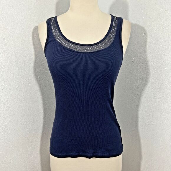 Express Tank Top Womens XS Blue Sleeveless Studded Ribbed Bella Swan‎ Y2K - Picture 1 of 7